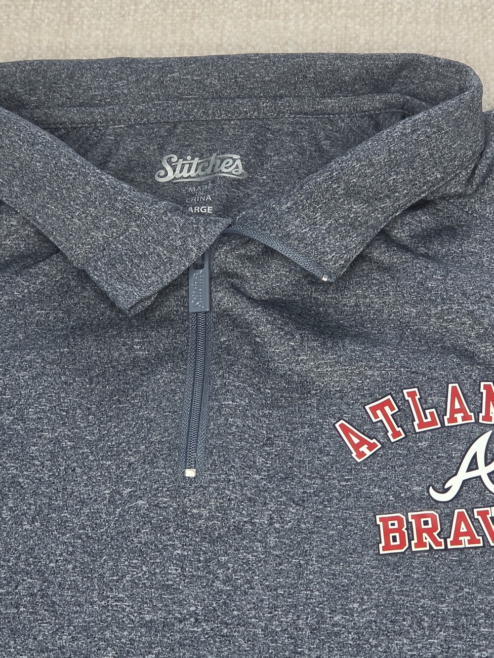Atlanta Braves Quarter Zip Pullover Mens Large Stitches Gray MLB Performance